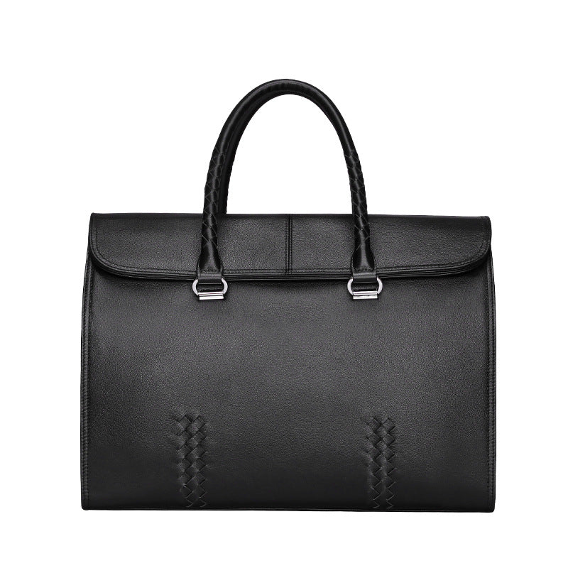 Men's Handbag Genuine Leather Cowhide Fashion Business Large Capacity Business Briefcase Computer Bag Hand-knitted Men's Handbag