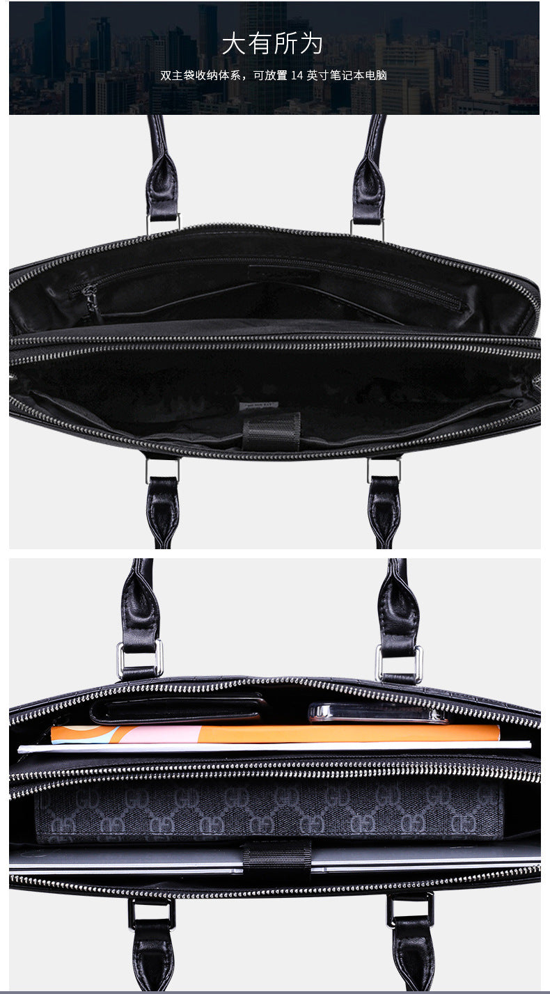 Men's Briefcase Handbag Cowhide Genuine Leather Computer Bag Business Large Capacity Fashion Crocodile Crest Handbag for Men