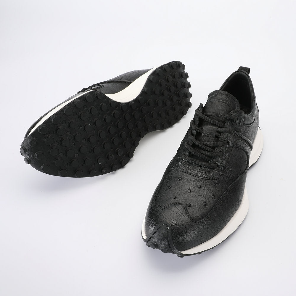 Ostrich skin men's shoes genuine leather sports casual sneakers thick sole wear-resistant breathable men's shoes