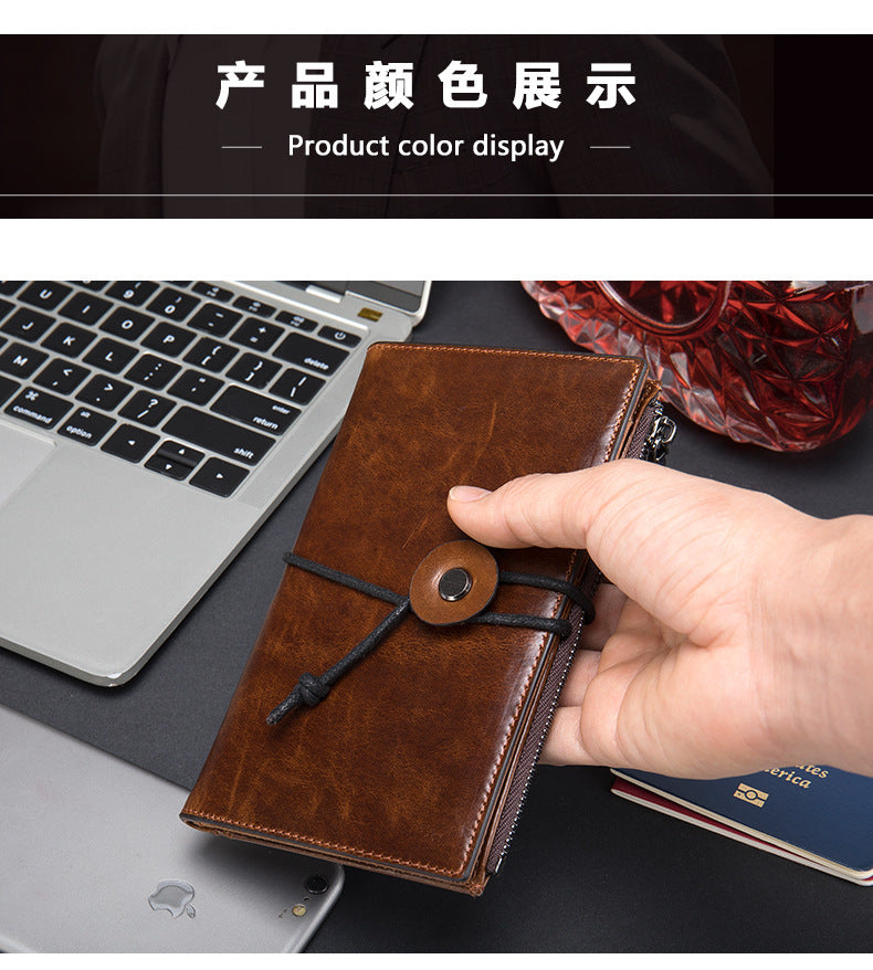 Men's Wallet Made of Genuine Cow Leather Retro Unique Fashion Card Holder Earphone Code Card Pocket
