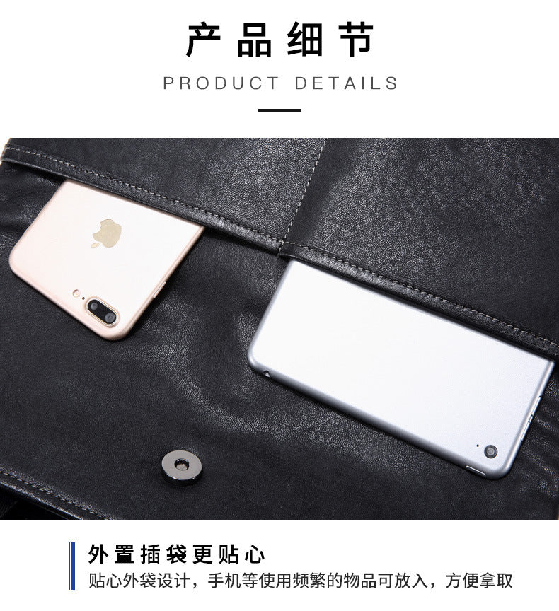 Men's shoulder bag, genuine cowhide leather, multi-functional handbag, business crossbody bag