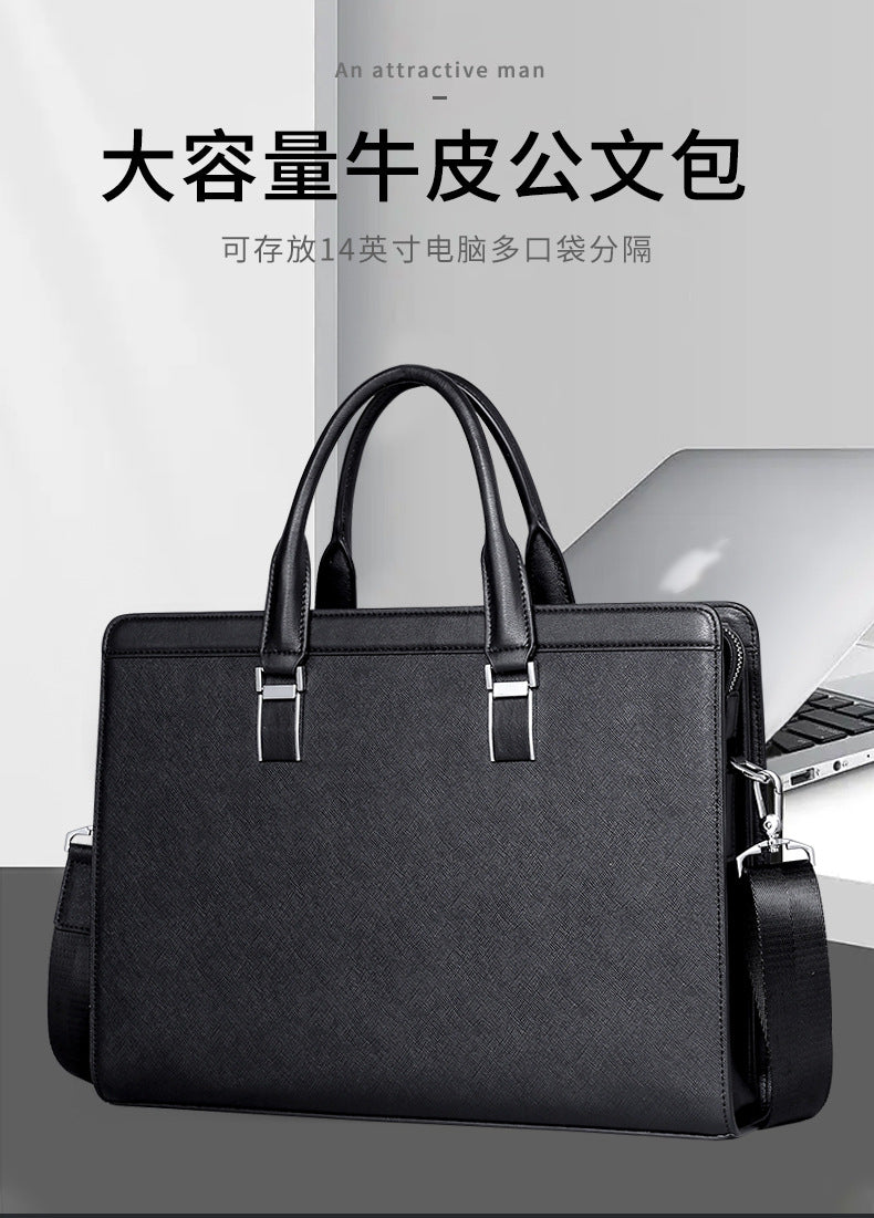 Men's handbag cowhide genuine leather computer bag large capacity business briefcase