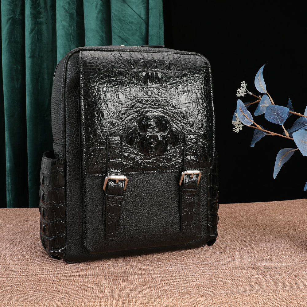 Crocodile bone skin and cowhide genuine leather men's backpack high quality business commuting casual outdoor travel computer bag