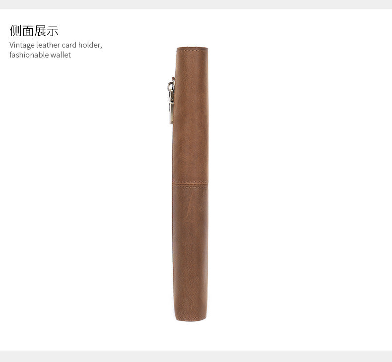 Men's long wallet, genuine cowhide leather, zipper, thin business card holder, wallet for men