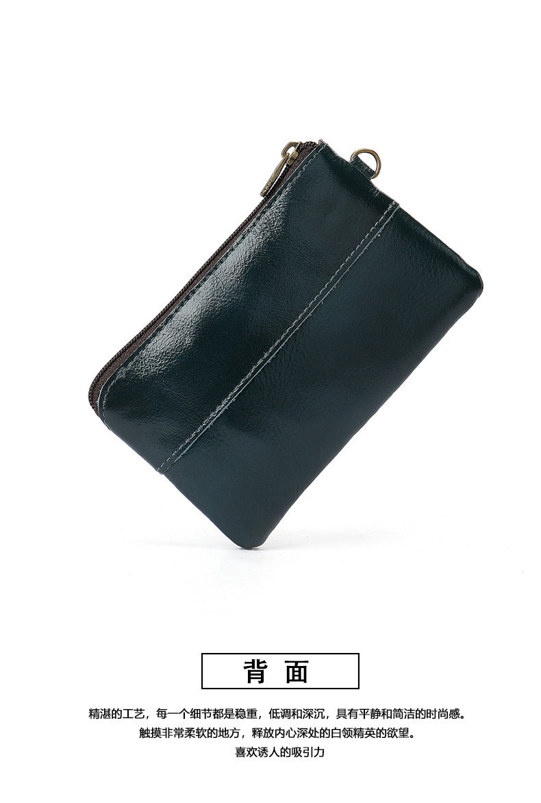 Men's Wallet Cow Leather Retro Casual Zipper Large Capacity Men's Wallet Coin Bag