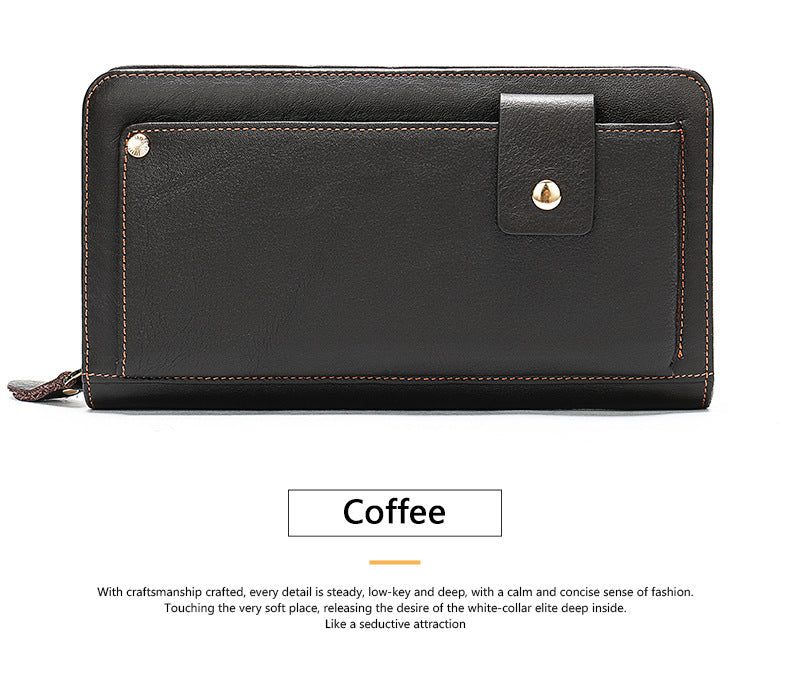 Men's long wallet cowhide clutch bag business casual fashion retro card holder men's wallet