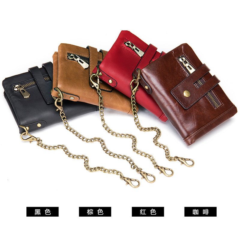 Men's short wallet made of genuine cowhide leather with multi-functional zipper and card bag wallet for men