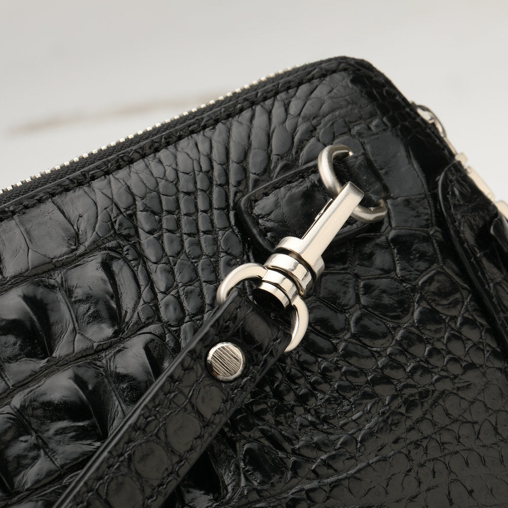 Men's Bag Crocodile Skin Genuine Leather Business Double Zipper Security Lock Privacy Protection Handbag