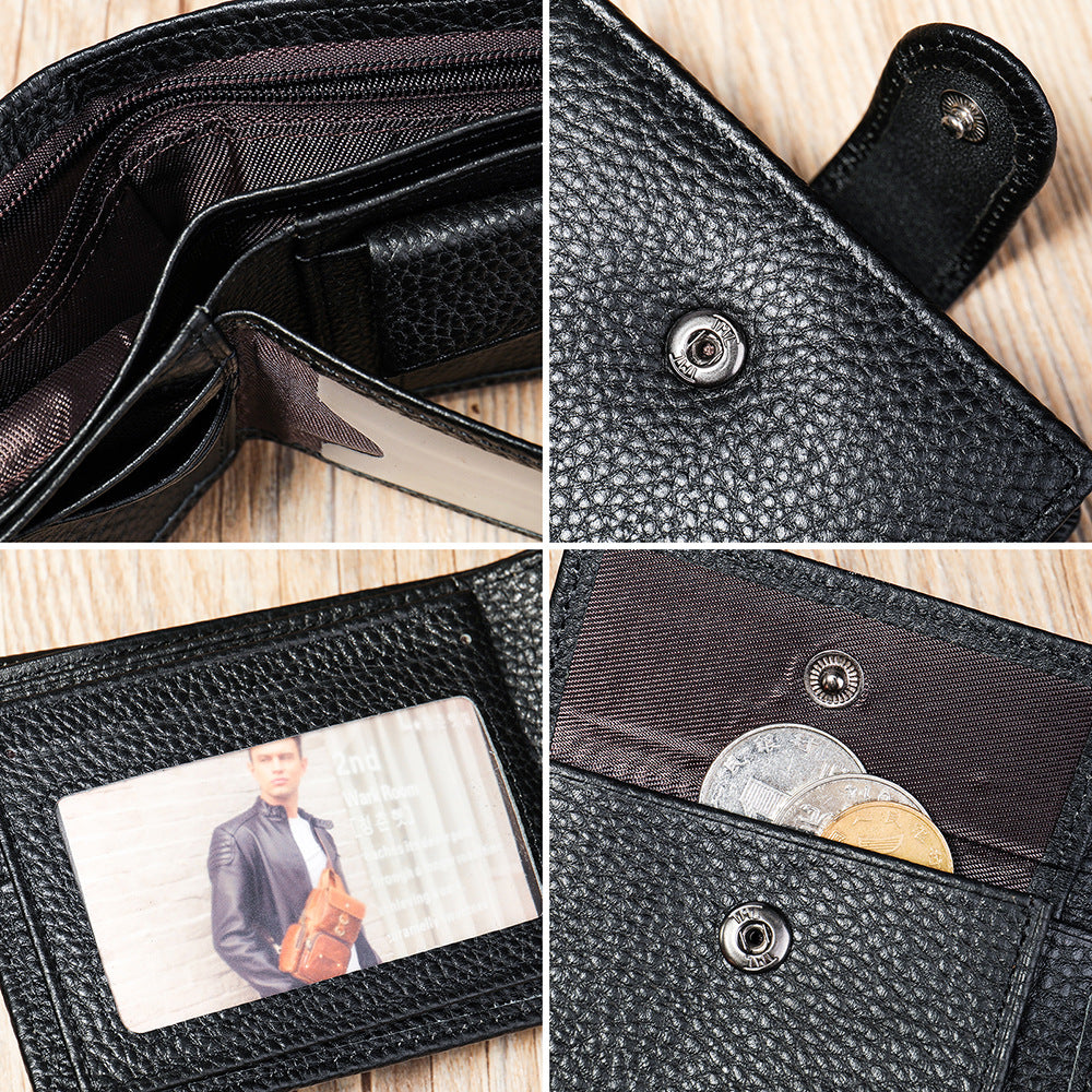 Men's Wallet RFID Genuine Cowhide Leather Card Holder Coin Casual Retro Large Capacity Clutch Bag