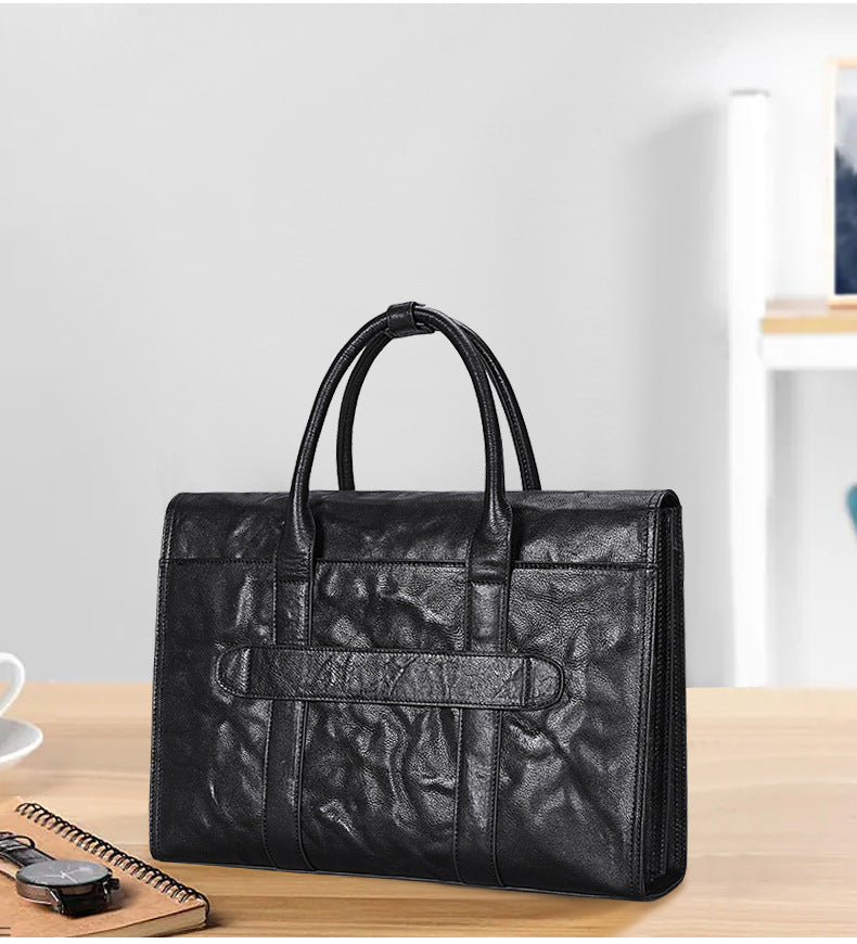 Men's handbag, genuine cowhide leather, high quality, large capacity, briefcase, handbag for men