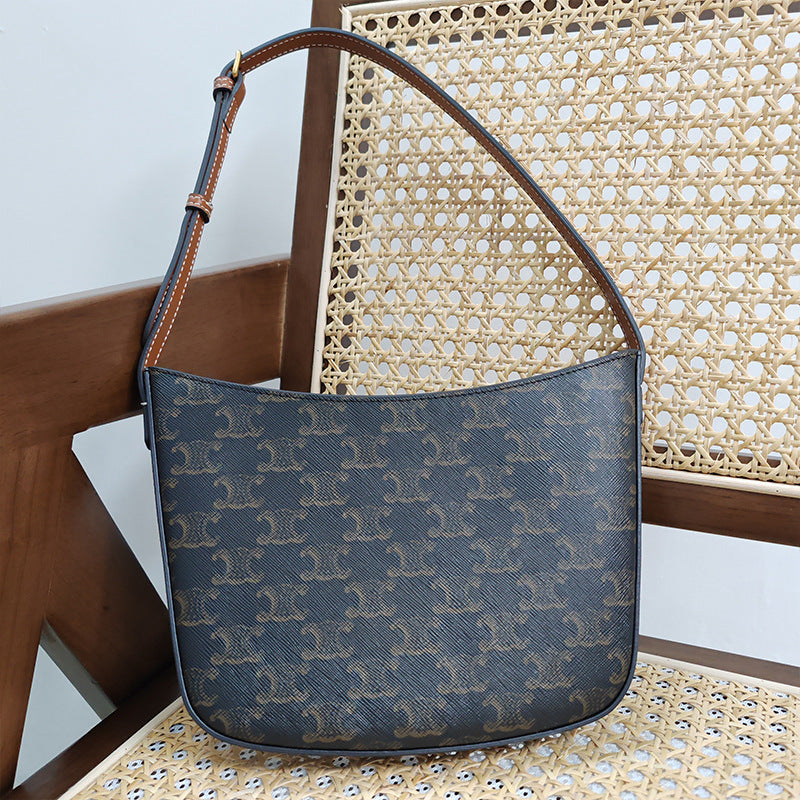 Genuine leather armpit bag Stylish shoulder bag Simple textured women's bag Goes with anything