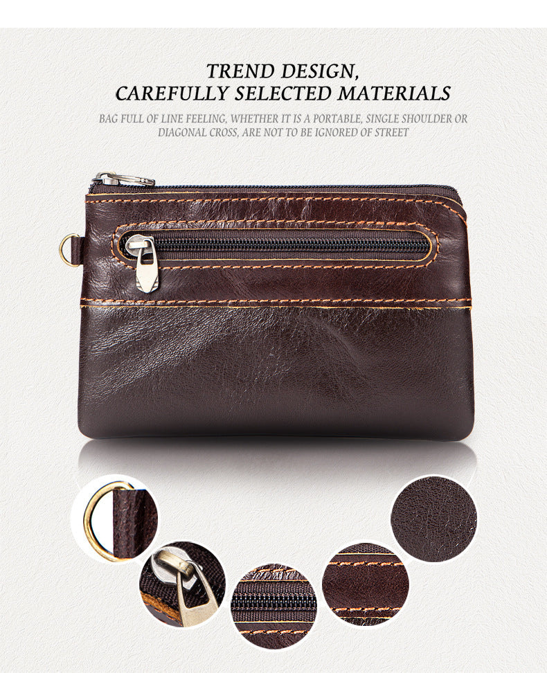 Men's Wallet Cow Leather Retro Casual Zipper Large Capacity Men's Wallet Coin Bag