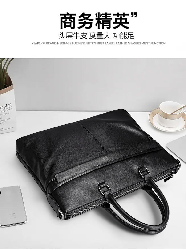 Men's Handbag Genuine Cowhide Leather Computer Bag Business Large Capacity Briefcase Crossbody Bag
