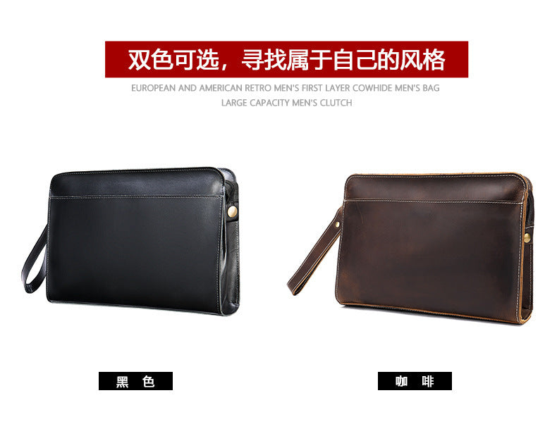 Men's Clutch Bag Cow Leather Crazy Horse Vintage Men's Handbag