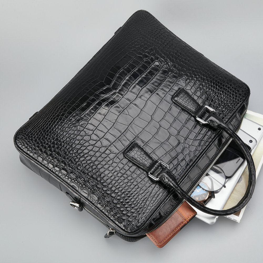 Siamese Crocodile Skin Genuine Leather Men's Briefcase Handbag Casual Business Trip Commuting Business Bag Office Bag File Bag Handbag