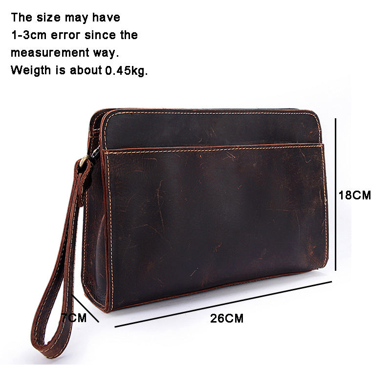 Men's Clutch Bag Cow Leather Crazy Horse Vintage Men's Handbag