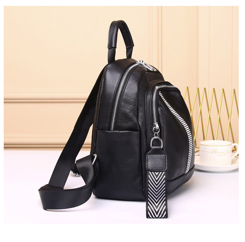 Genuine leather ladies shoulder bag women cowhide rucksack zipper commuting