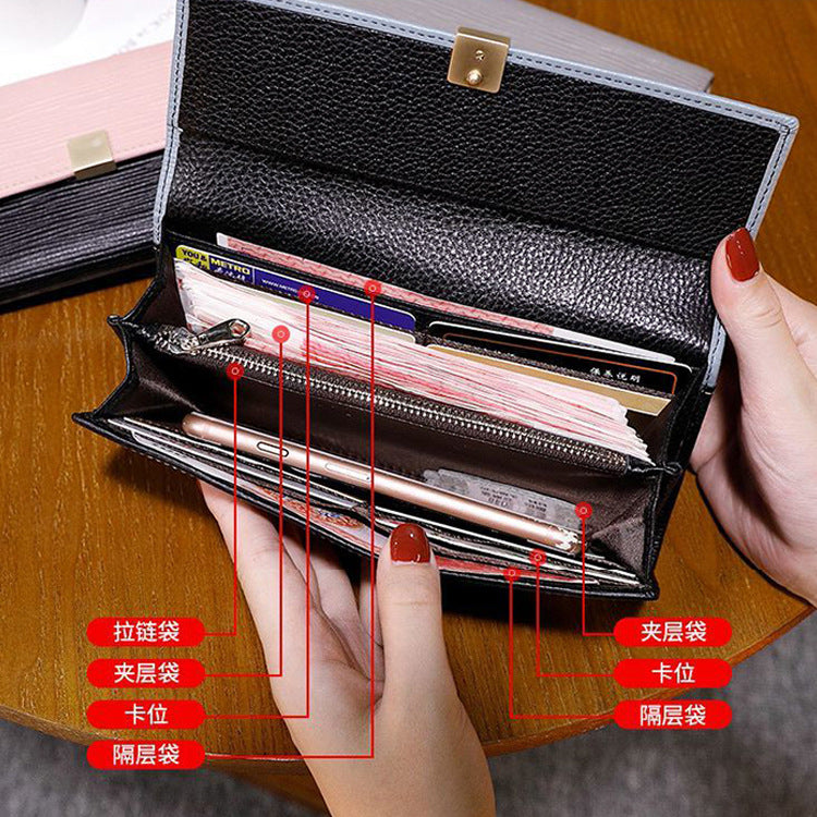 Women's genuine leather long wallet cowhide wallet ripple clutch bag fashion wallet