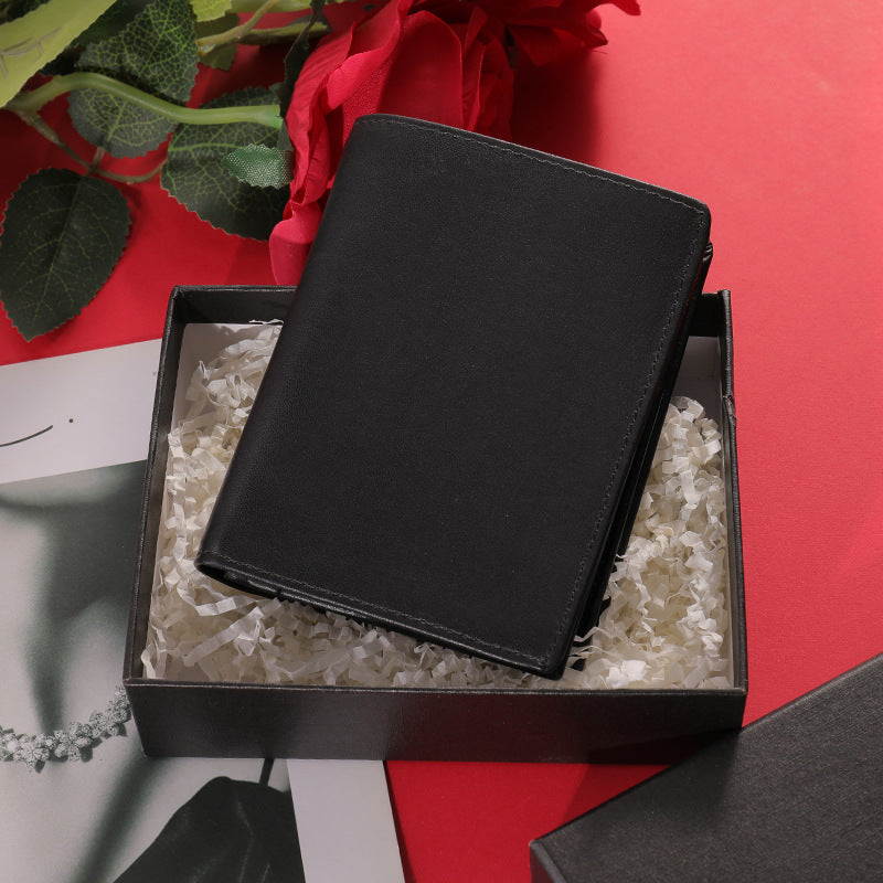 Men's Short Wallet Genuine Cowhide Leather RFID Anti-Theft Card Bag Retro Men's Wallet