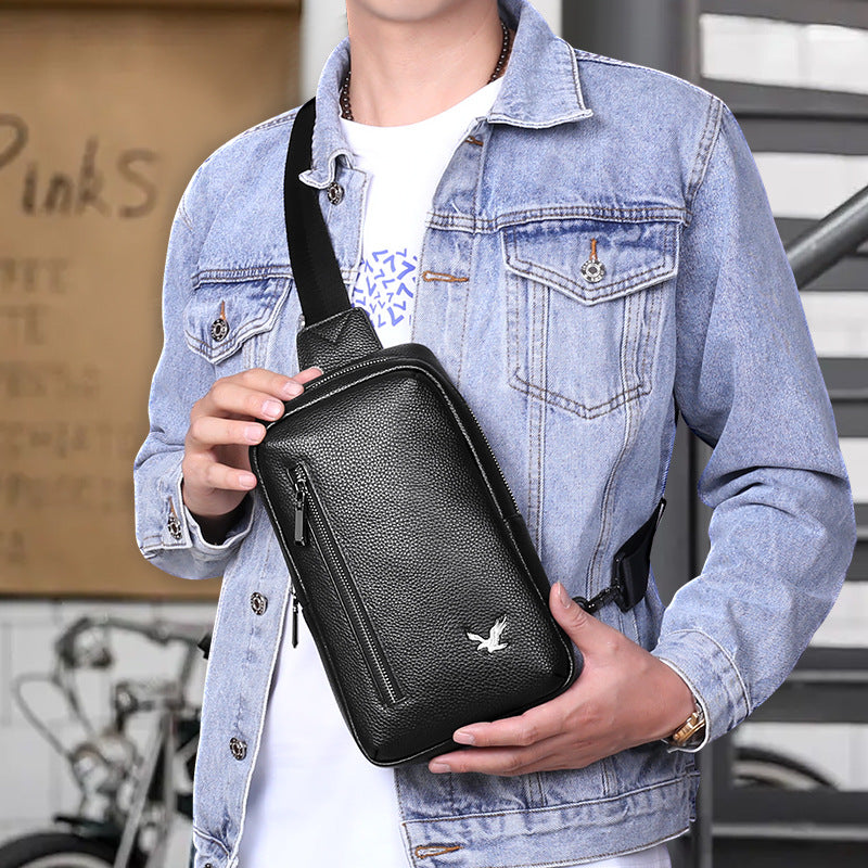 Men's bust bag cowhide Korean casual fashion simple crossbody bag
