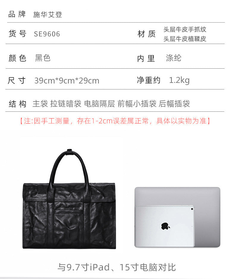 Men's handbag, genuine cowhide leather, high quality, large capacity, briefcase, handbag for men