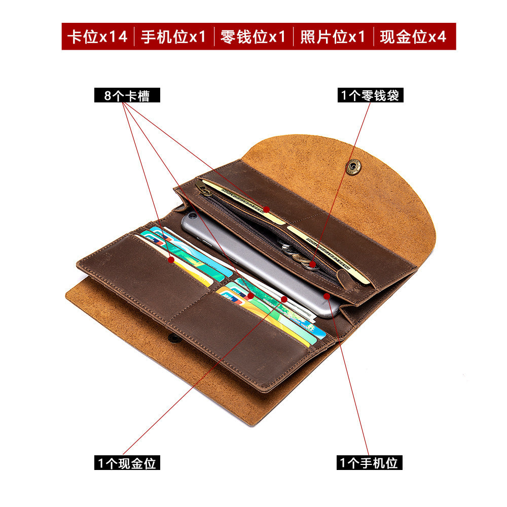 Men's Long Wallet RFID Clutch Bag Crazy Horse Retro Card Holder Men's Wallet Card Bag