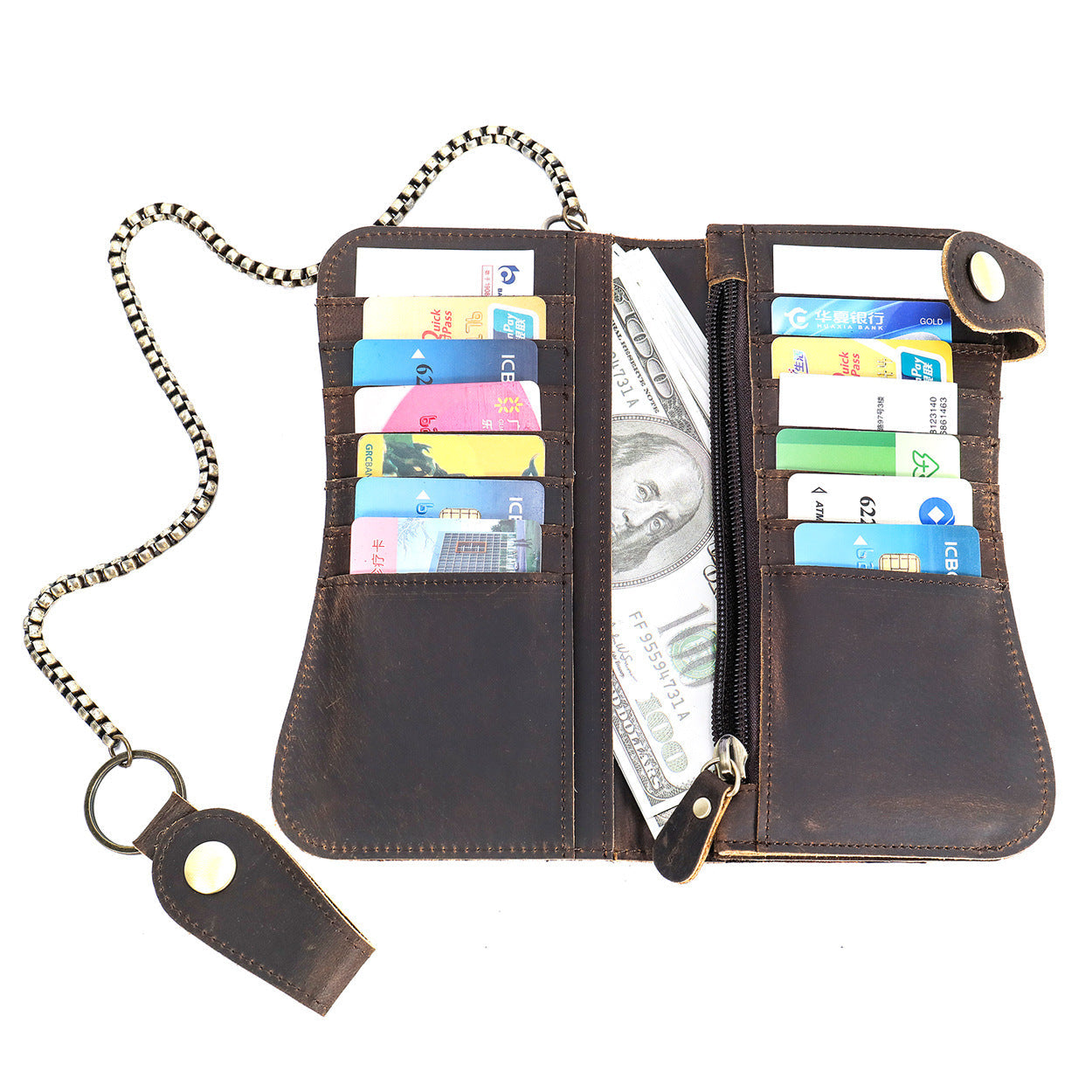 Men's Wallet Cow Leather Fashion Personality Zipper Clutch Bag Men's Card Bag Handbag