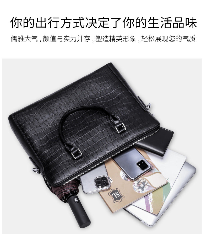Men's Briefcase Handbag Cowhide Genuine Leather Computer Bag Business Large Capacity Fashion Crocodile Crest Handbag for Men
