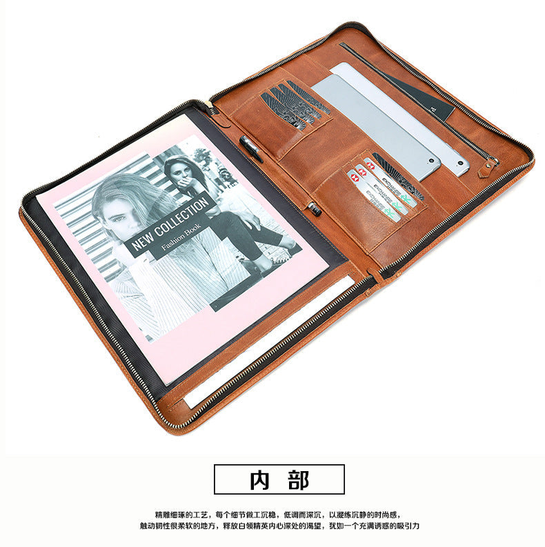 Men's clutch bag Genuine cowhide leather large capacity business zipper file bag Men's handbag