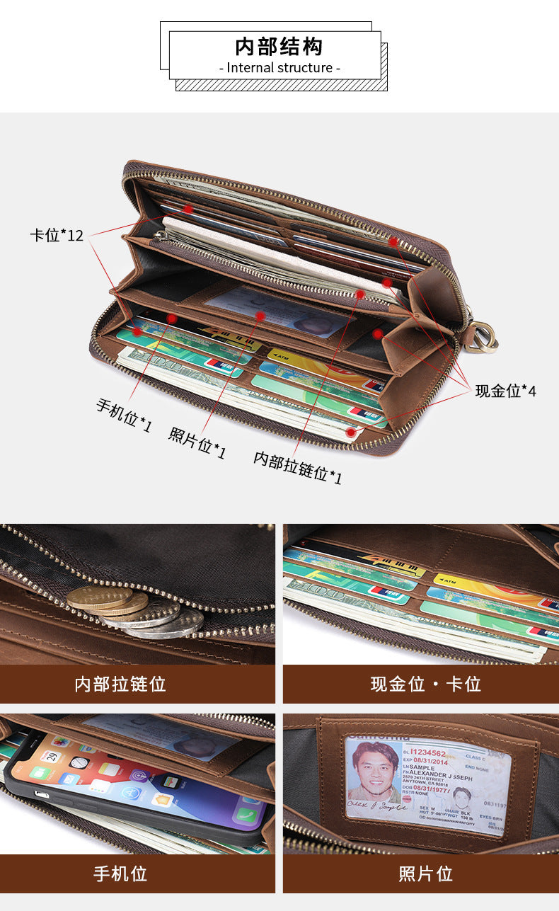 Men's Wallet Genuine Cow Leather Wallet Fashion Large Capacity Clutch Bag for Men