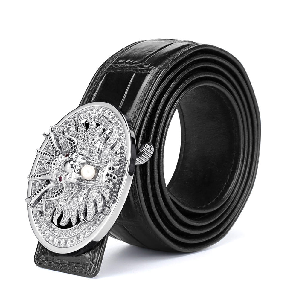 Men's Belt Siamese Crocodile Skin Genuine Leather Smooth Buckle Business Casual Men's Belt