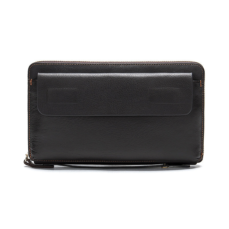 Men's long wallet card holder RFID anti-theft brush cowhide genuine leather zipper men's wallet
