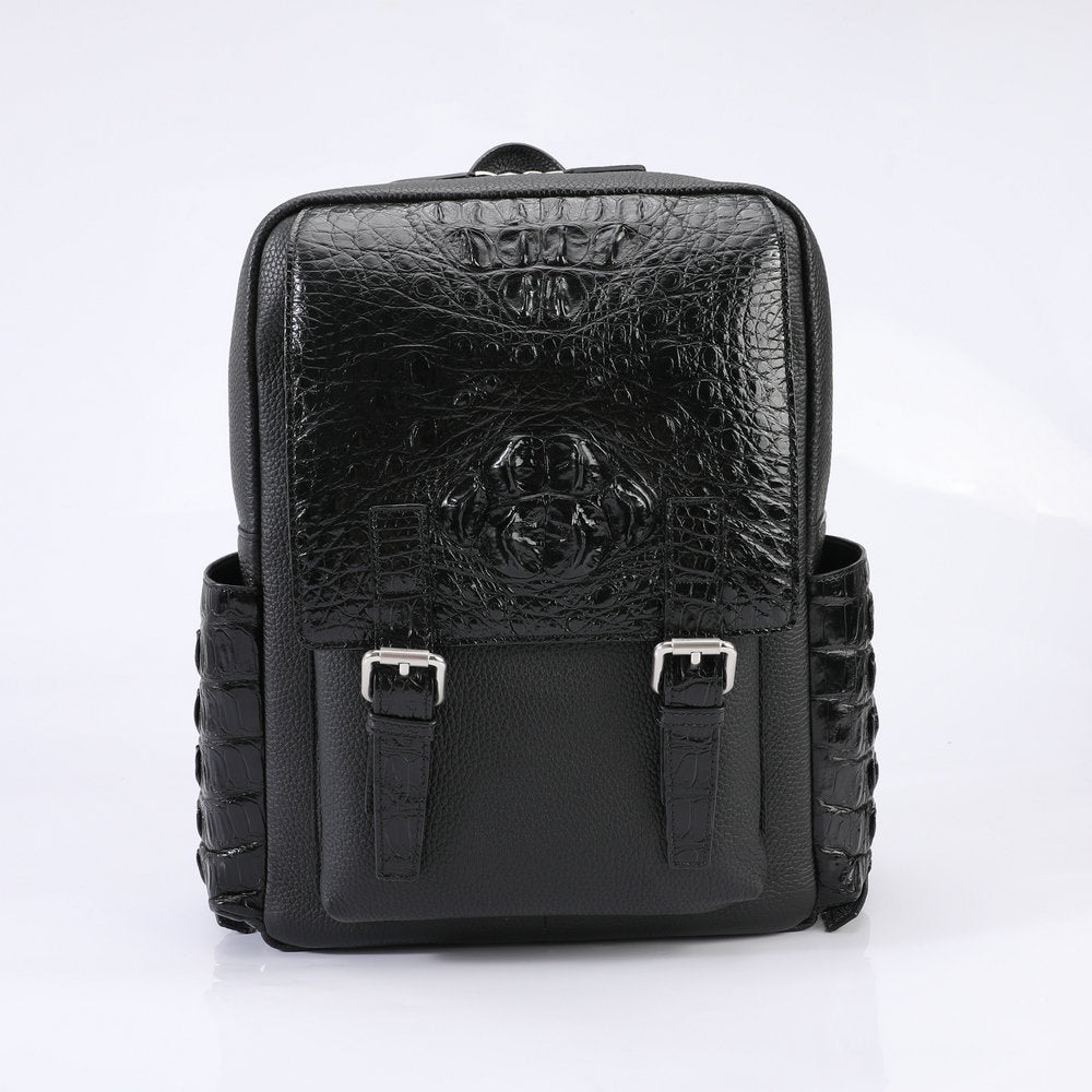 Crocodile bone skin and cowhide genuine leather men's backpack high quality business commuting casual outdoor travel computer bag