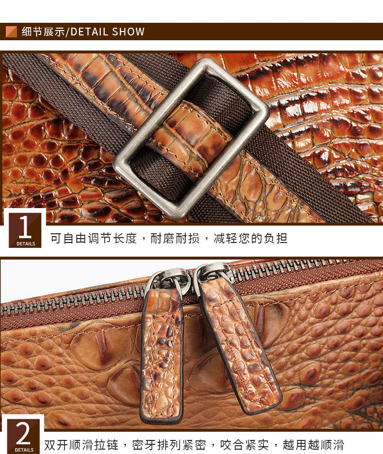 Men's Handbag Crocodile Crest Cow Leather Unisex Travel Bag Short Distance Business Luggage Bag