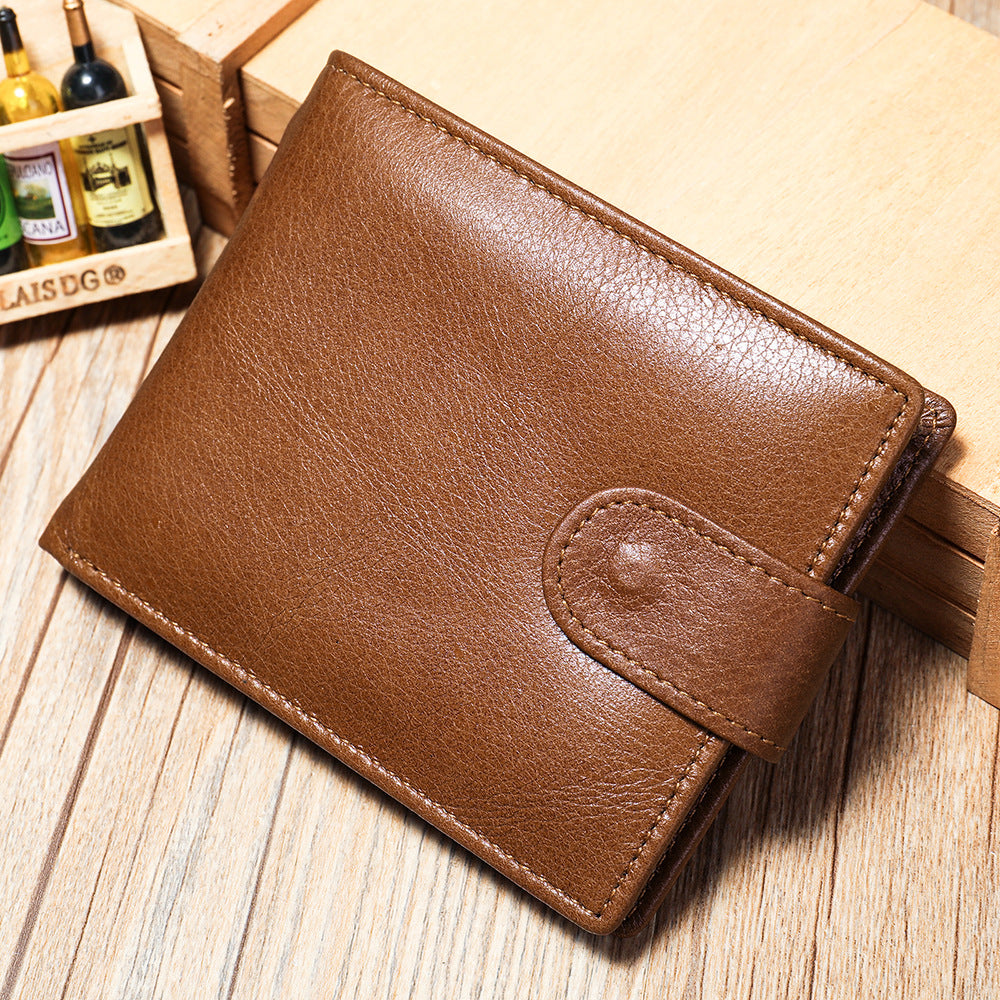 Men's Wallet RFID Genuine Cowhide Leather Card Holder Coin Casual Retro Large Capacity Clutch Bag