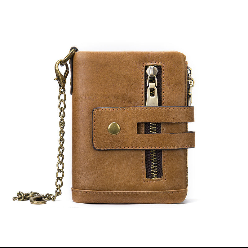 Men's short wallet made of genuine cowhide leather with multi-functional zipper and card bag wallet for men