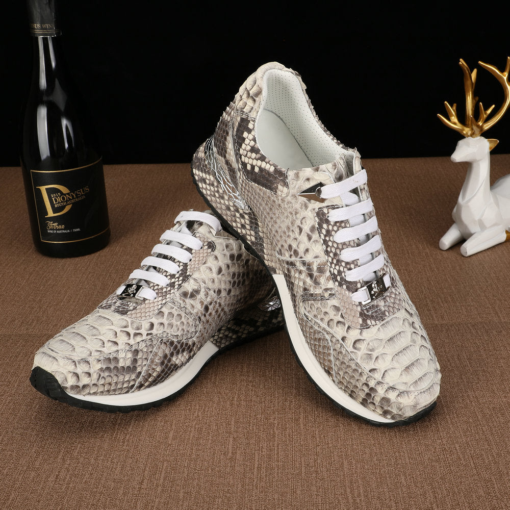 Python Skin Genuine Leather Men's Sneakers Sports Casual Shoes Wear-resistant Breathable Men Shoes
