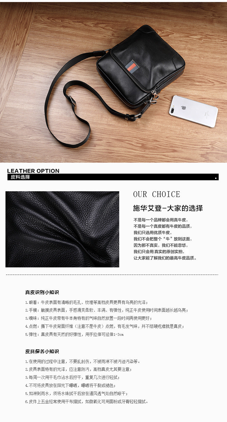 Men's Shoulder Bag Made of Genuine Cowskin Leather Multifunctional Casual Large Capacity Fashion Crossbody Bag
