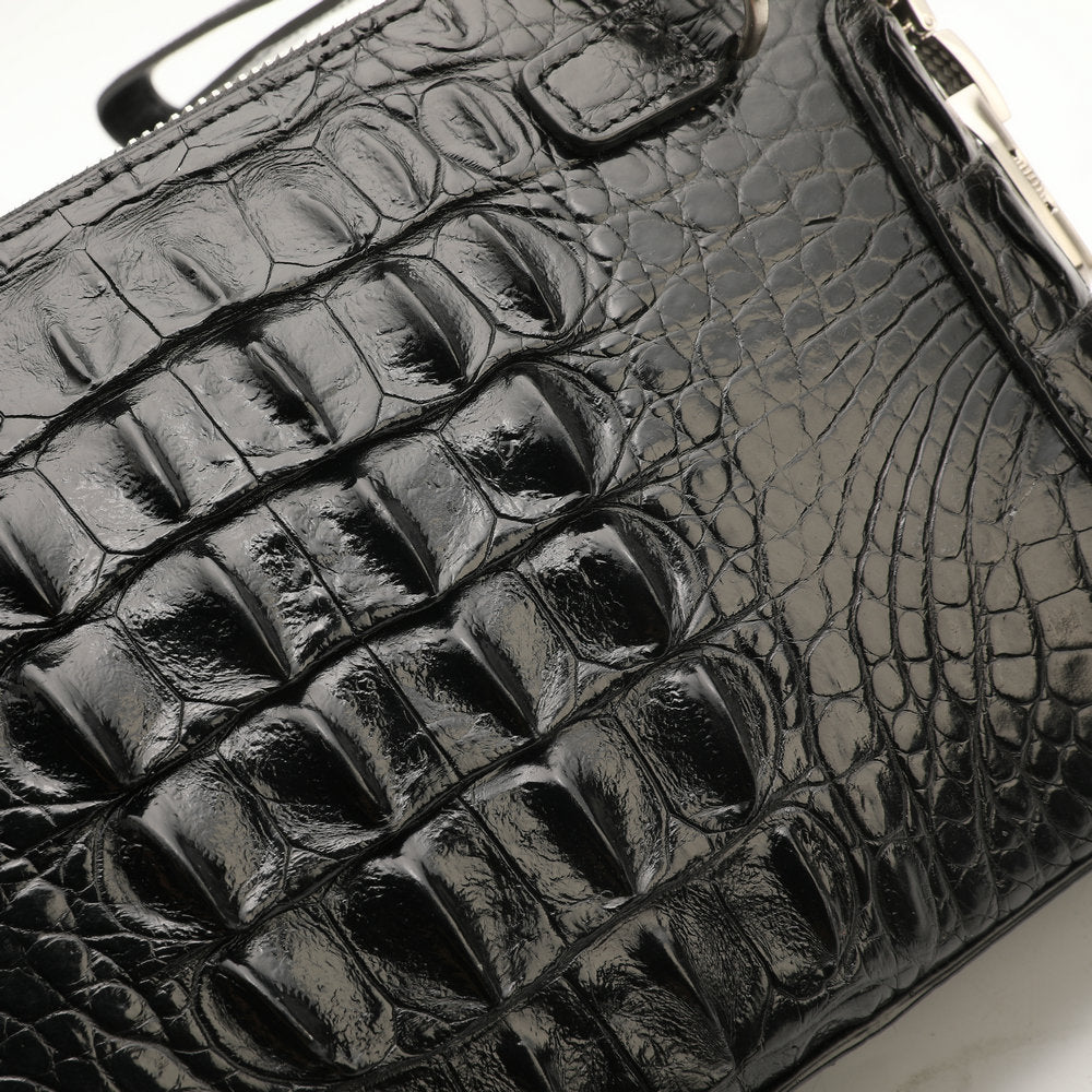 Crocodile Skin Genuine Leather Handbag Double Zipper Security Lock Privacy Protection Business Meeting Men's Bag