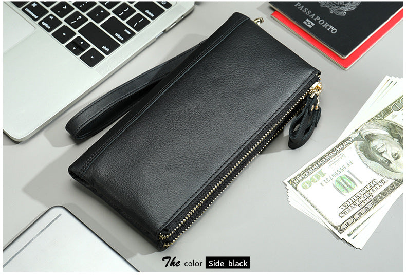 Men's long wallet made of genuine cowhide leather OL commuting large capacity zipper clutch bag