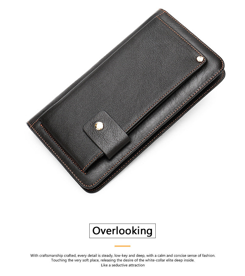 Men's long wallet cowhide clutch bag business casual fashion retro card holder men's wallet