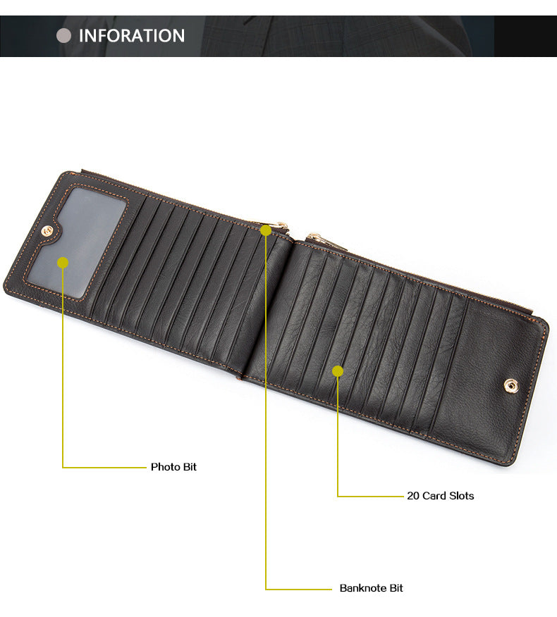 Men's long wallet made of genuine cowhide leather large capacity clutch bag Korean fashion unique zipper men's wallet