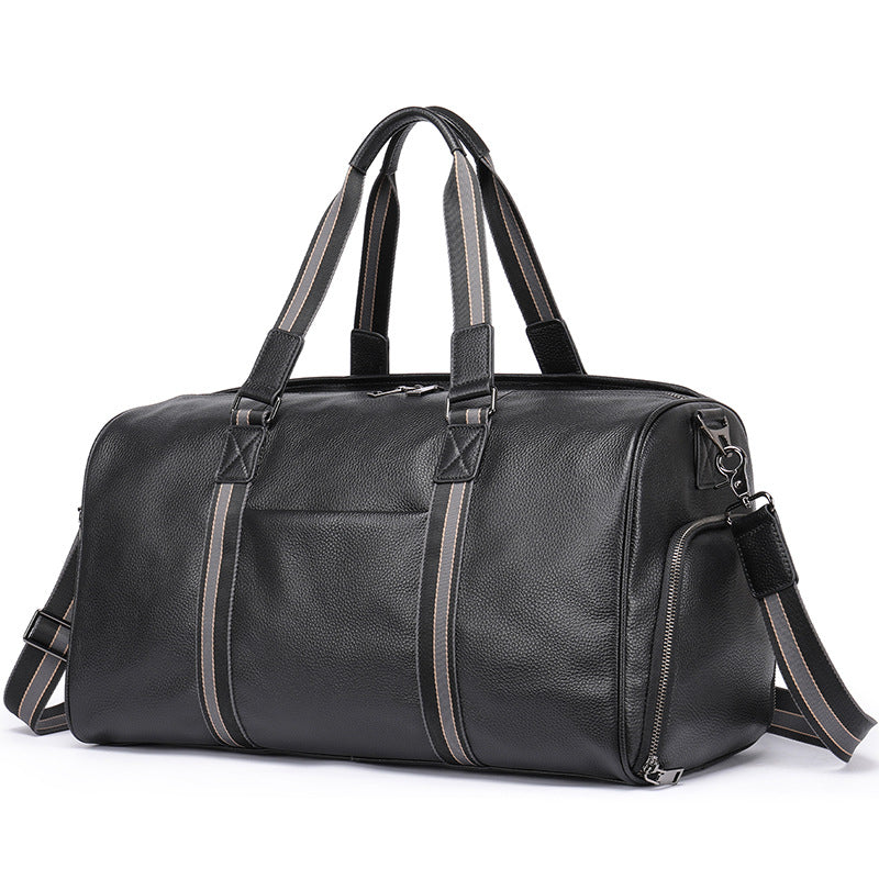 Men's Fitness Bag Genuine Cowhide Leather Dry/Wet Separate Short-distance Luggage Bag Men's Travel Bag Shoulder Bag