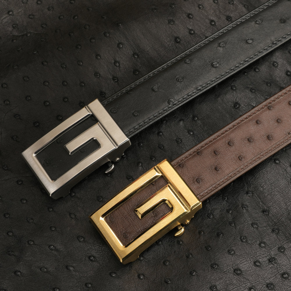Ostrich Skin Genuine Leather Men's Belt Automatic Buckle Stainless Steel Buckle Width 3.4cm Fashion Belt for Men