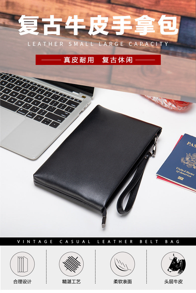Men's wallet clutch bag made of cowhide genuine leather Korean fashion business soft leather large capacity wrist bag