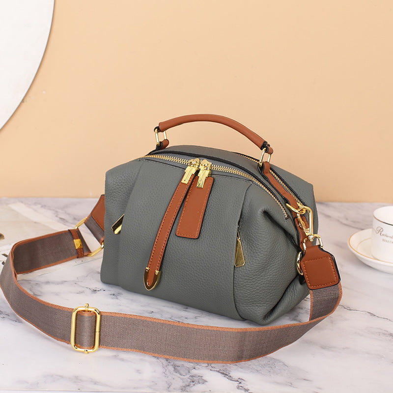 Cowhide crossbody genuine leather ladies bag large capacity one shoulder Boston ladies handbag
