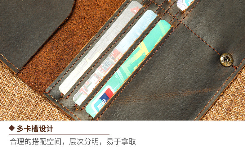 Men's long wallet made of genuine cowhide leather fashion retro clutch bag men's wallet card bag