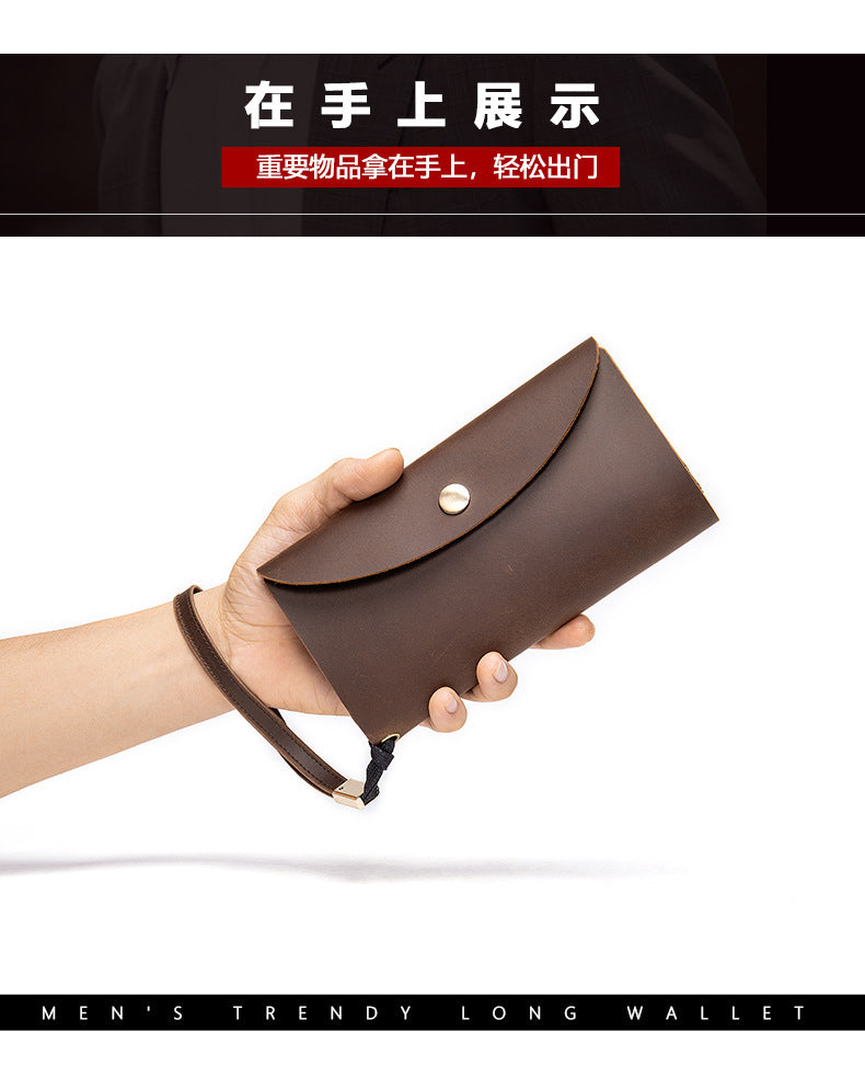 Men's Long Wallet RFID Clutch Bag Crazy Horse Retro Card Holder Men's Wallet Card Bag