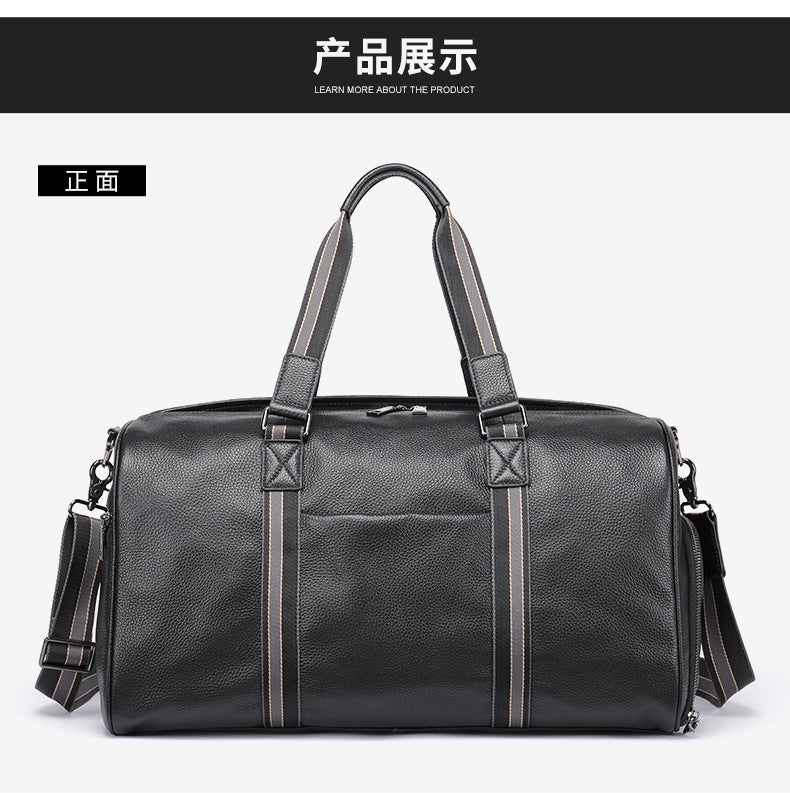 Men's Fitness Bag Genuine Cowhide Leather Dry/Wet Separate Short-distance Luggage Bag Men's Travel Bag Shoulder Bag