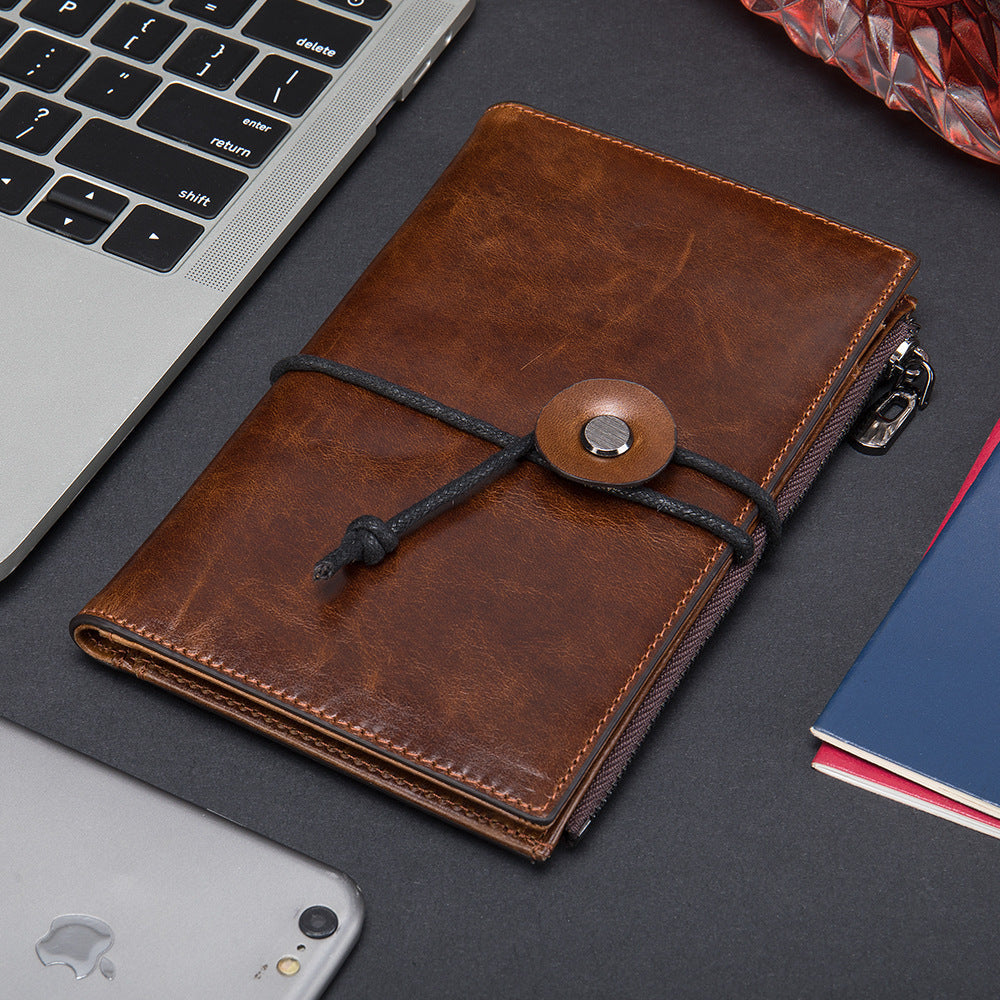 Men's Wallet Made of Genuine Cow Leather Retro Unique Fashion Card Holder Earphone Code Card Pocket